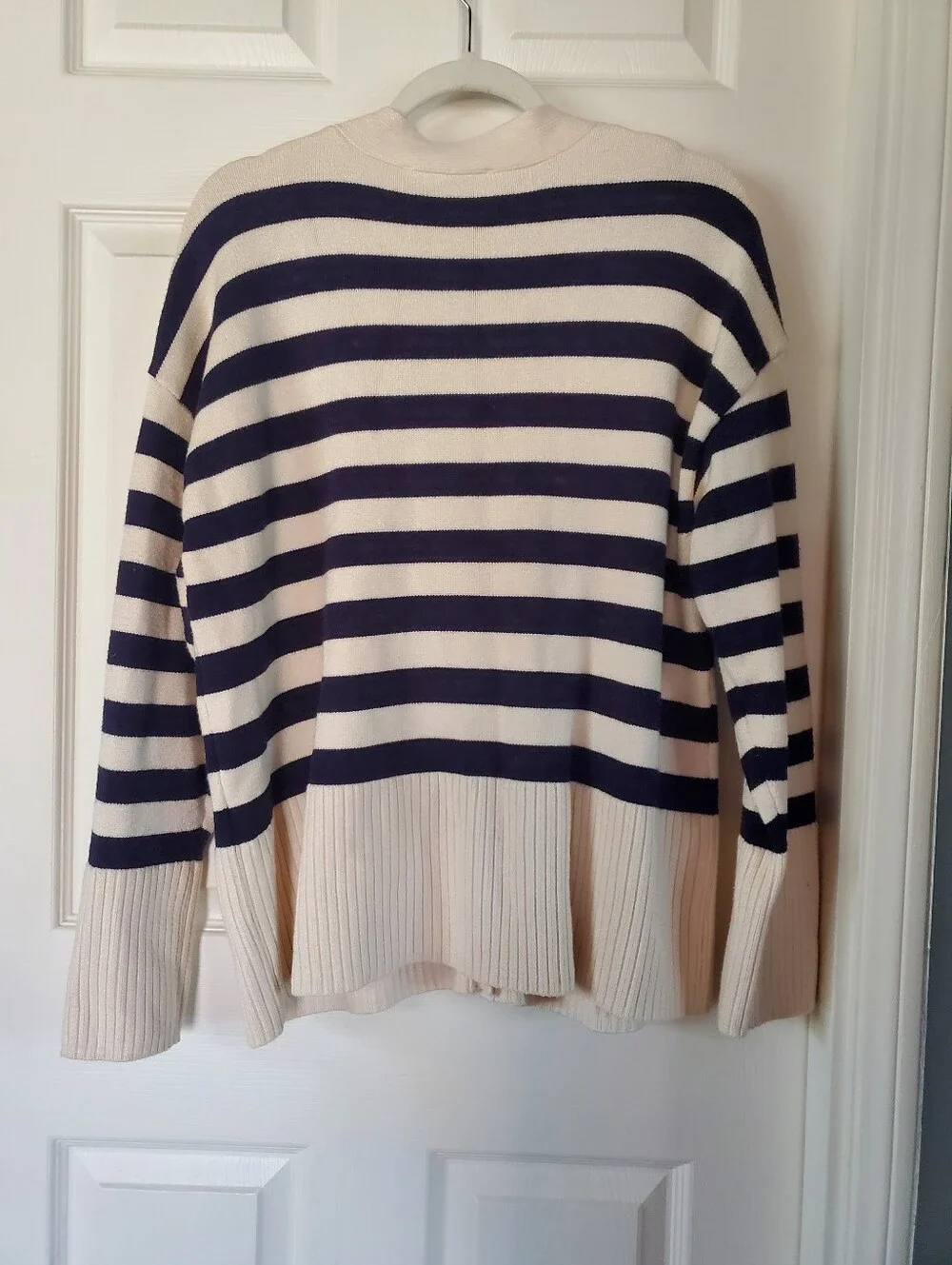 Zara Striped V-neck Buttoned Knit Cardigan Nautical Preppy Oversized Medium